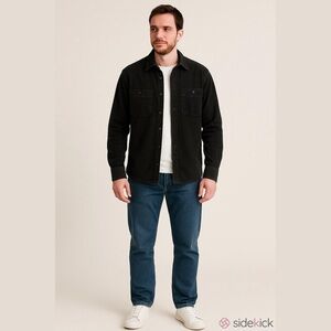 Roots Men’s 100% Cotton Black Corduroy Button Down Shirt Size Medium Classic